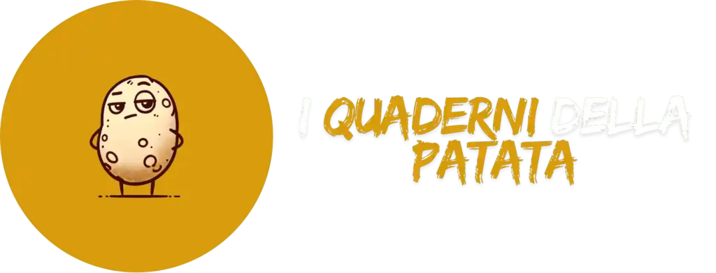 Una simpatica patata che si chiama Giusto un Pensierino accompagna i titoli divertenti dei quaderni