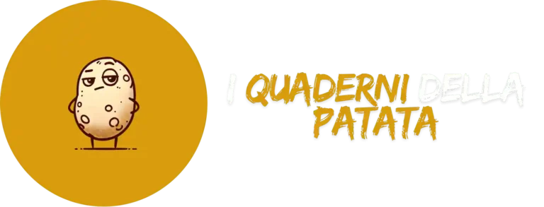 Una simpatica patata che si chiama Giusto un Pensierino accompagna i titoli divertenti dei quaderni